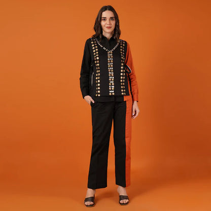 Rust Black Coin Waist Coat Coord