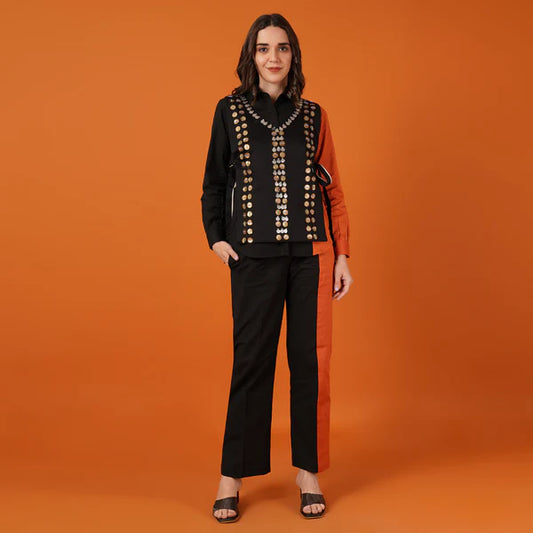 Rust Black Coin Waist Coat Coord