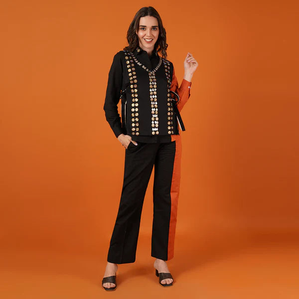 Rust Black Coin Waist Coat Coord