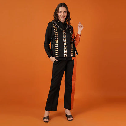Rust Black Coin Waist Coat Coord