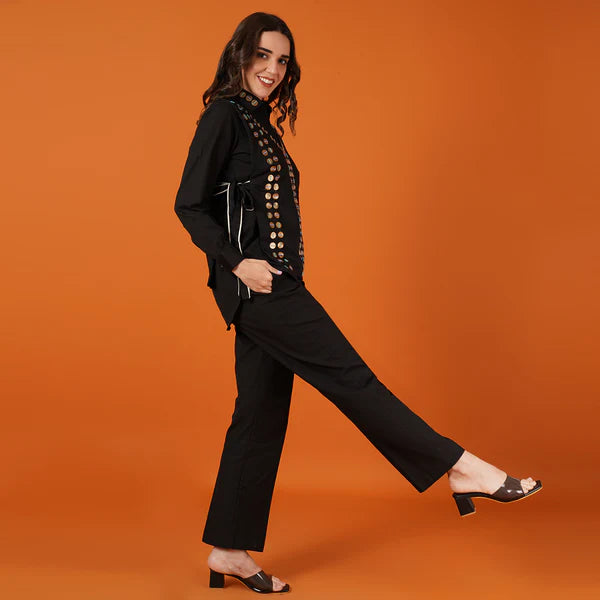 Rust Black Coin Waist Coat Coord