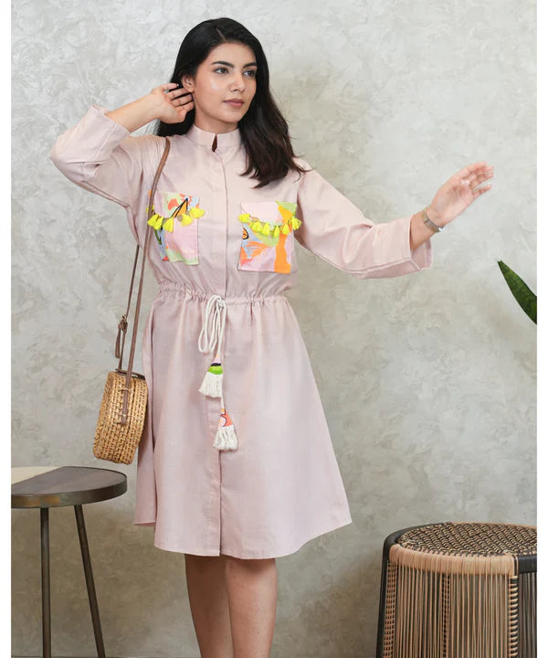 Pastel Pink Tropical Pocket Dress