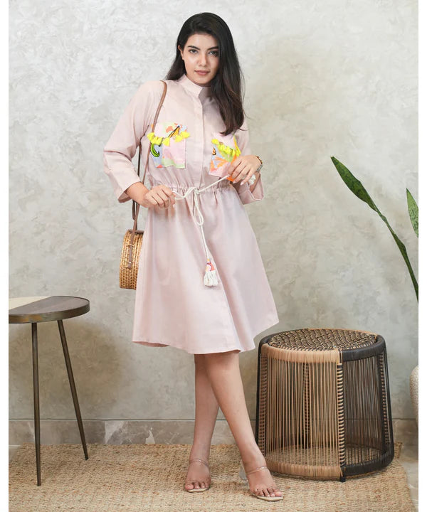 Pastel Pink Tropical Pocket Dress