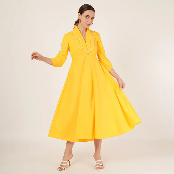 Yellow Double Collar Dress