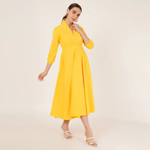 Yellow Double Collar Dress