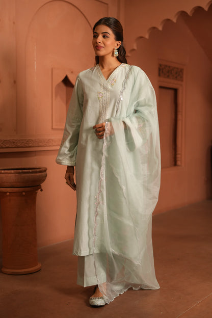 Sky Blue Lawn Embroidered Kurta Set with Dupatta