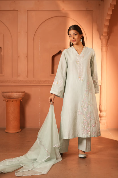 Sky Blue Lawn Embroidered Kurta Set with Dupatta