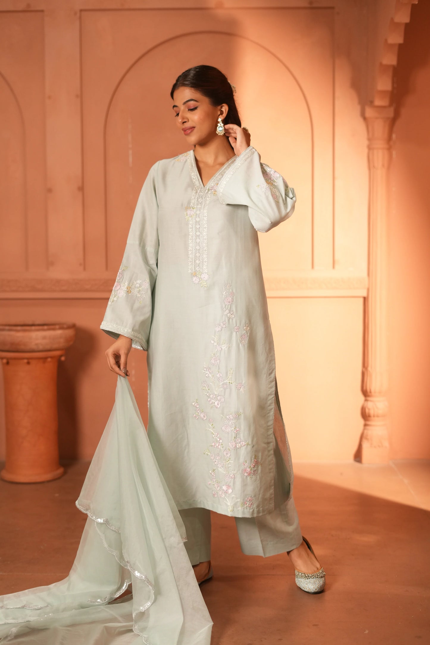 Sky Blue Lawn Embroidered Kurta Set with Dupatta