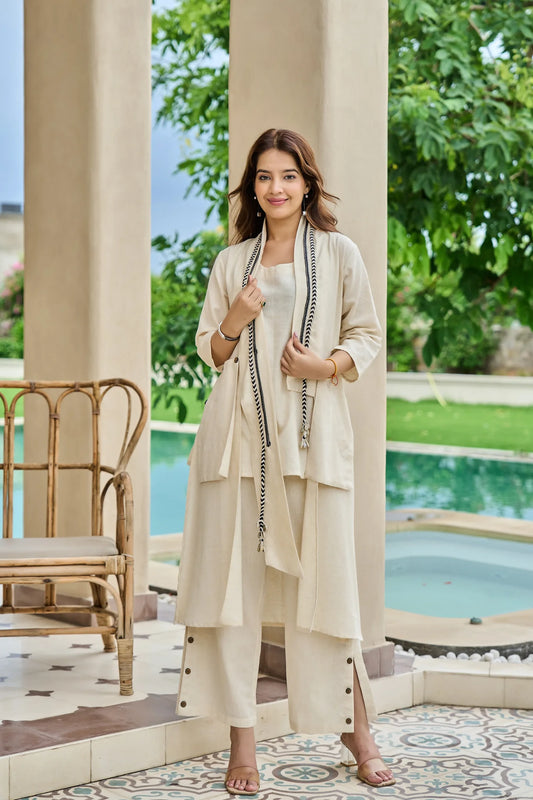 Off-White 3-Piece Co-ord Set in Cotton Flex