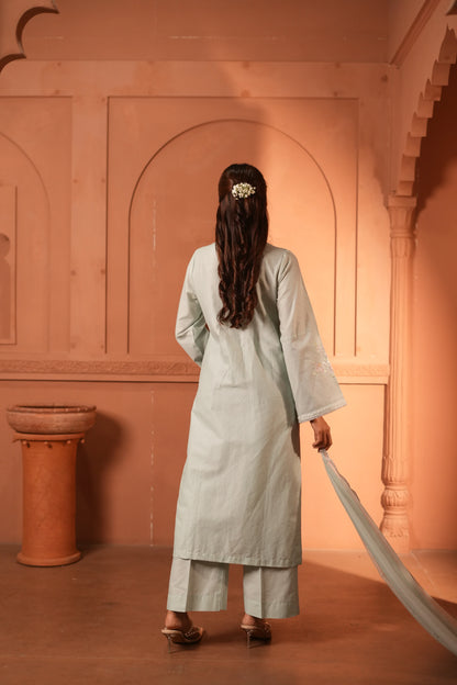 Sky Blue Lawn Embroidered Kurta Set with Dupatta