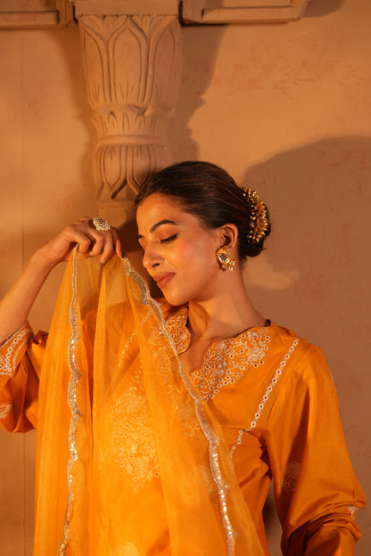 Yellow Lawn Embroidered Kurta Set with Dupatta