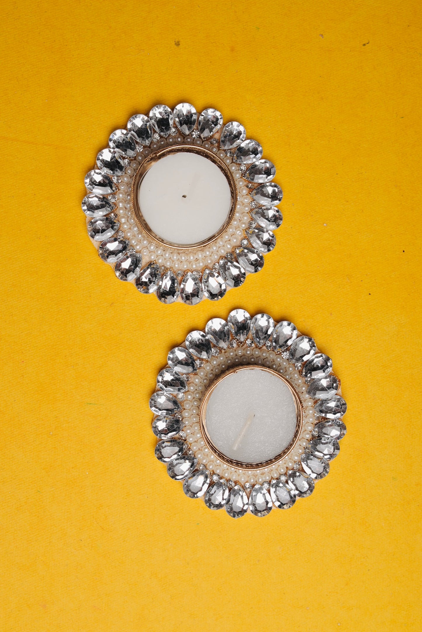 Crystal Embellished Diyas | Set of 2