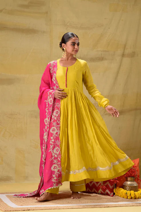 Lime Yellow Anarkali