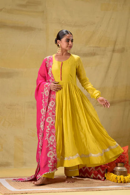 Lime Yellow Anarkali