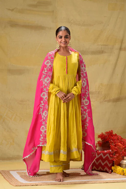 Lime Yellow Anarkali