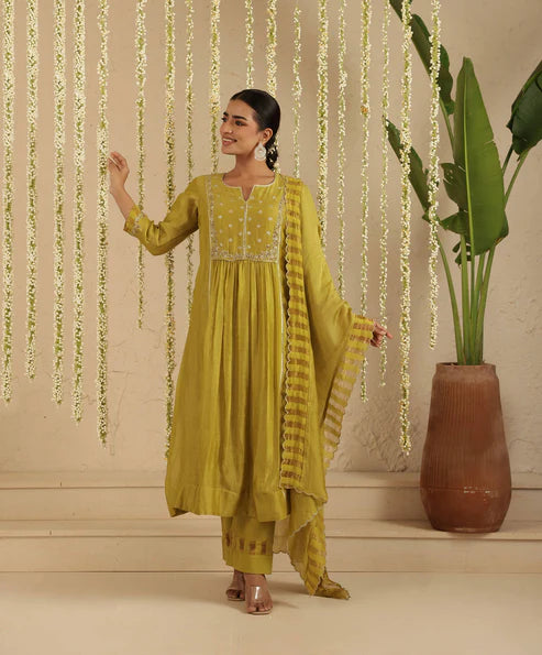 Mehendi Green Zardozi Set with Dupatta