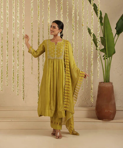 Mehendi Green Zardozi Set with Dupatta