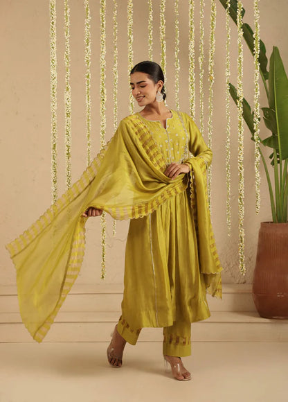 Mehendi Green Zardozi Set with Dupatta