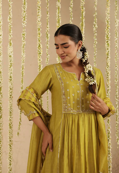 Mehendi Green Zardozi Set with Dupatta