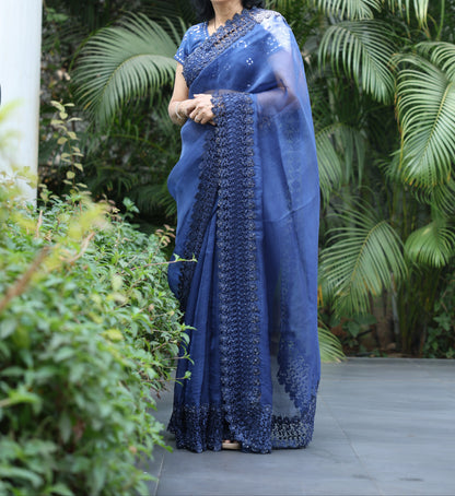 NAVY BLUE ORGANZA SAREE