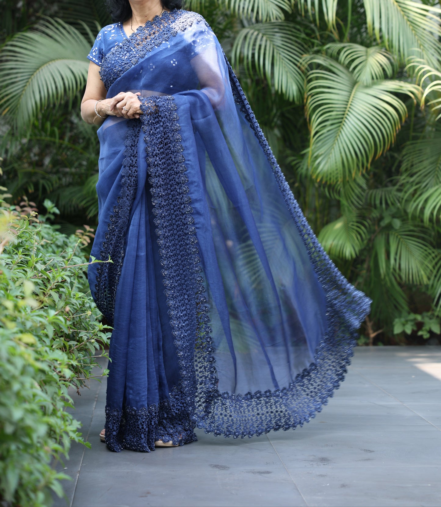 NAVY BLUE ORGANZA SAREE