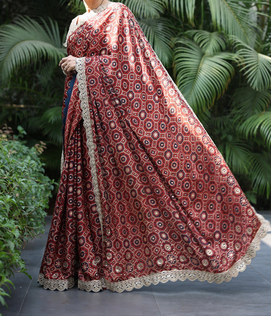 MAROON AJRAKH SAREE