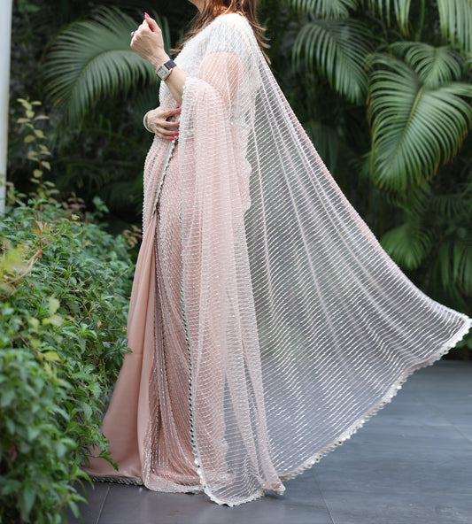 HALF N HALF PEACH GEORGETTE SAREE