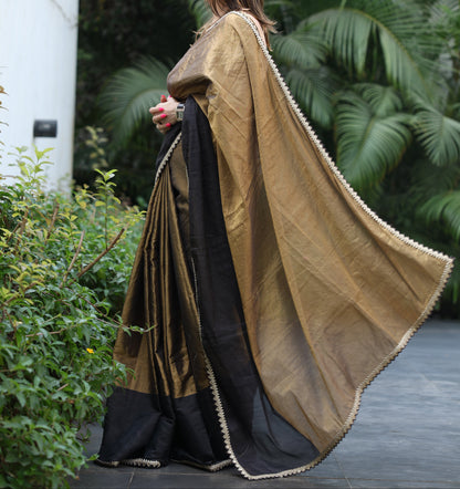 GOLD & DEEP BROWN TISSUE SAREE