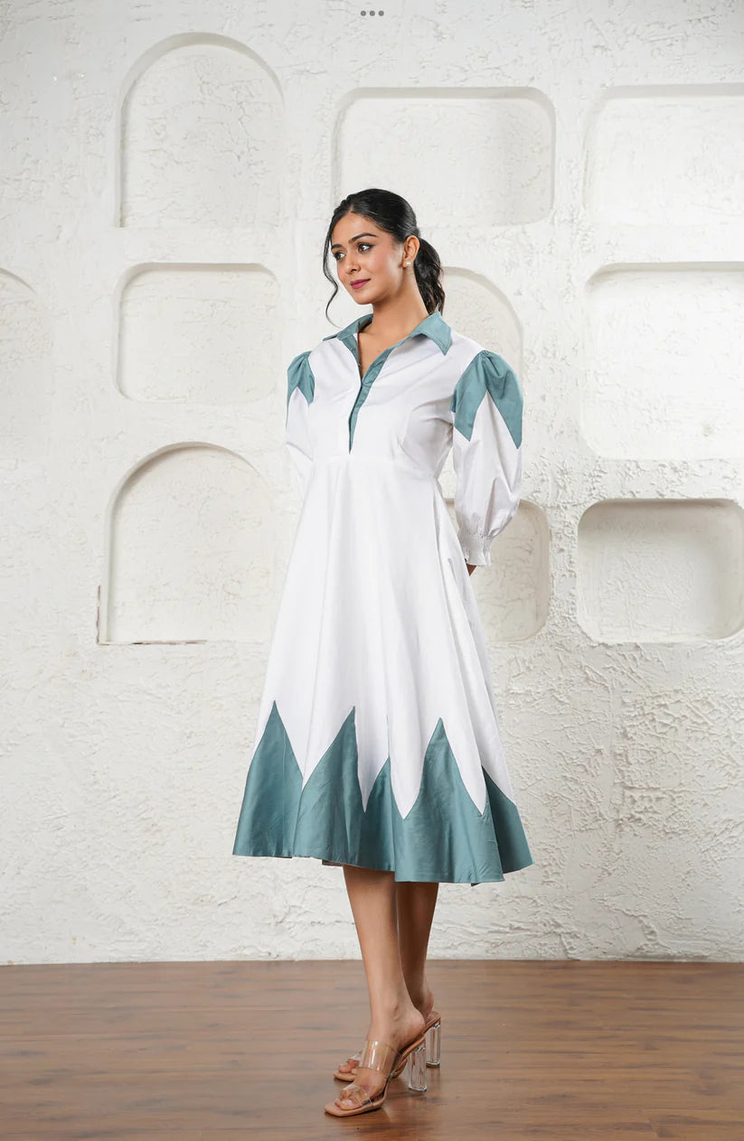 Ivory & Teal Statement Dress