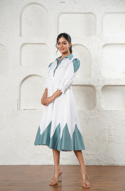 Ivory & Teal Statement Dress