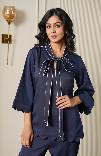 Navy Blue Scalloped Co-Ord Set