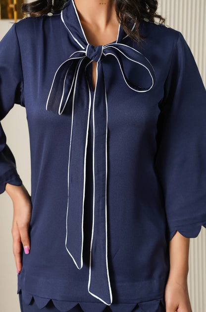 Navy Blue Scalloped Co-Ord Set