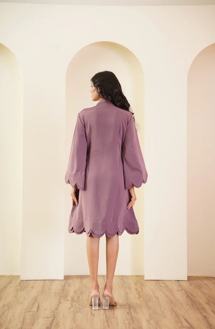 Mauve Scallop-Edge A-Line Dress
