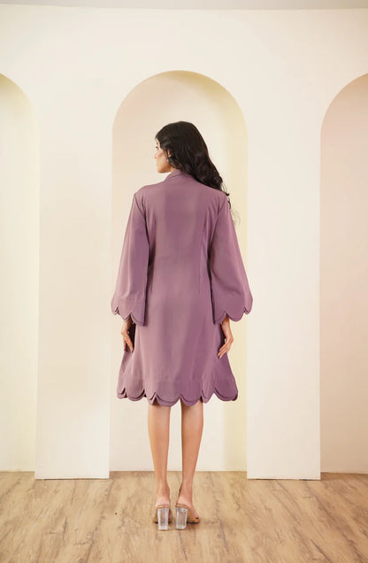 Mauve Scallop-Edge A-Line Dress