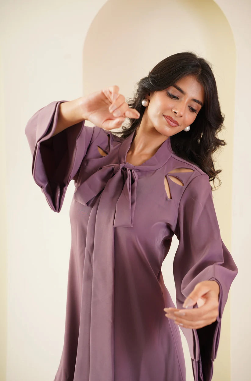 Mauve Scallop-Edge A-Line Dress