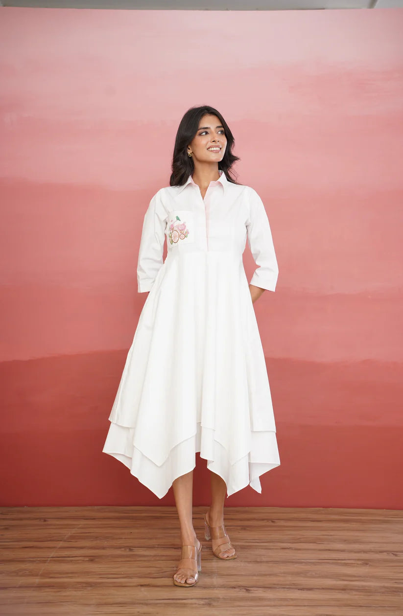 White Layered Asymmetric Dress