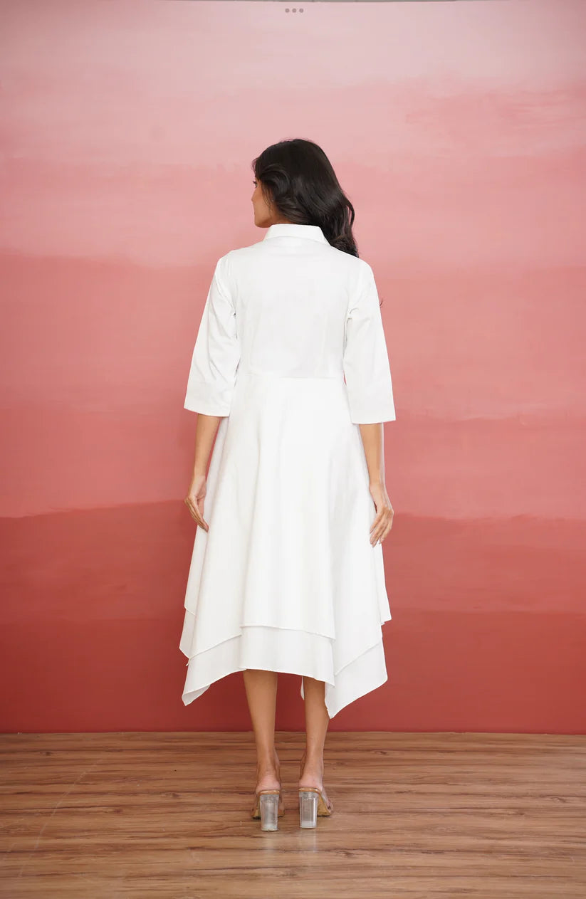 White Layered Asymmetric Dress