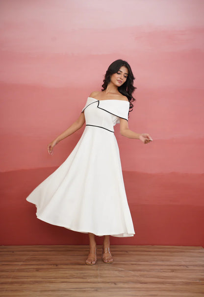 White Off-Shoulder A-Line Dress