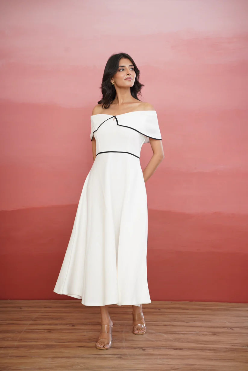 White Off-Shoulder A-Line Dress