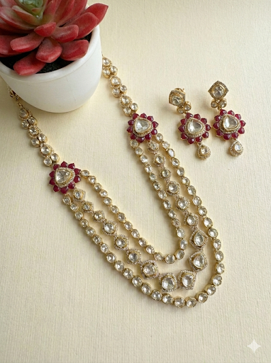 Rajvansh Silver Long Necklace and earrings set