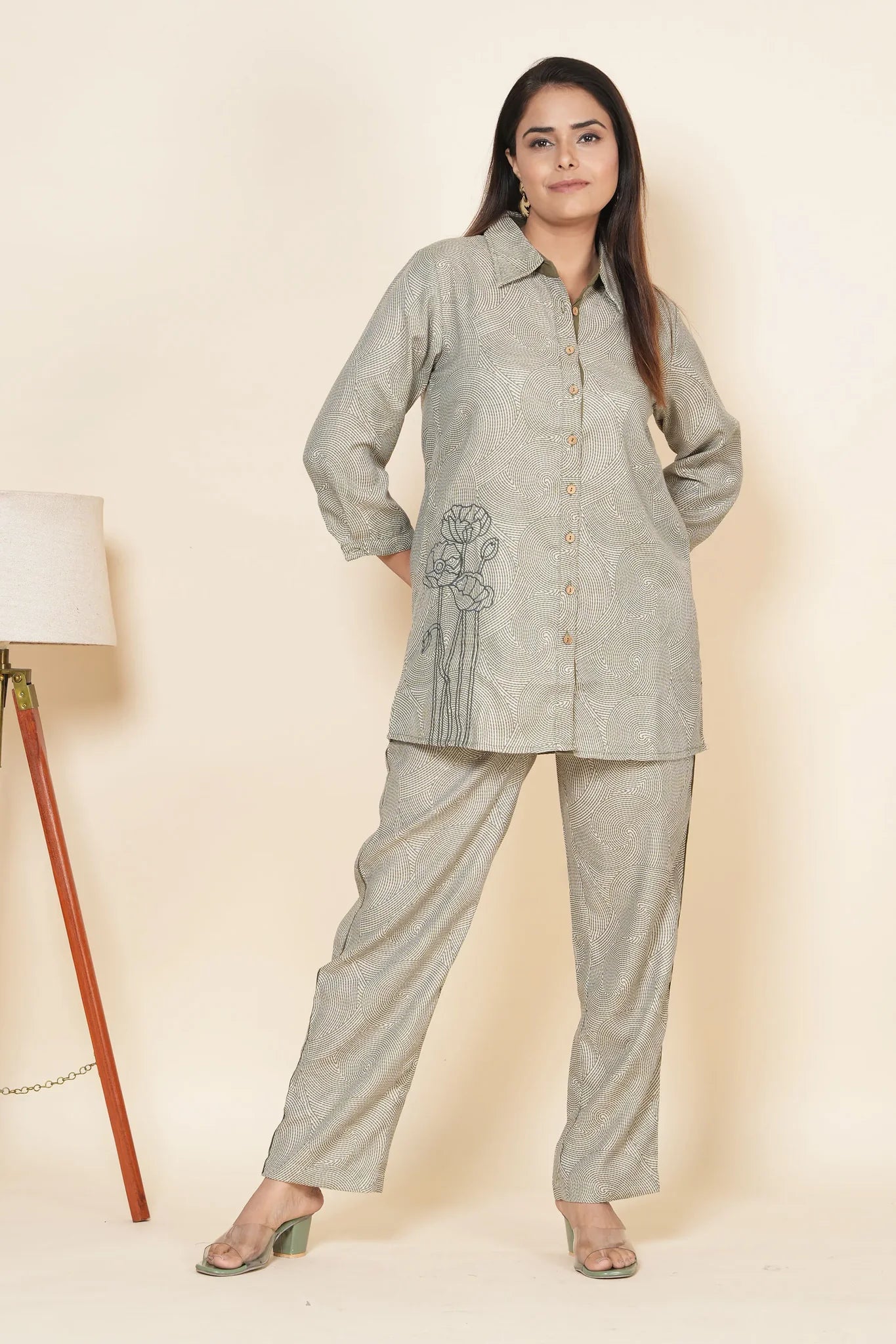 Mehndi Color Cotton Flex Co-Ord Set