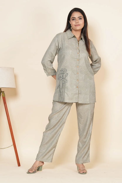 Mehndi Color Cotton Flex Co-Ord Set