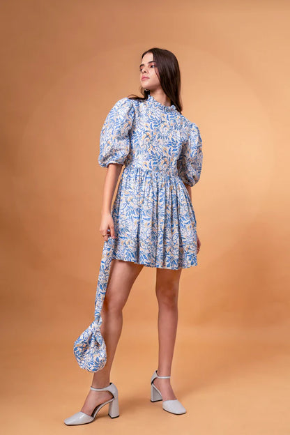 Gathered Linen Mini Dress