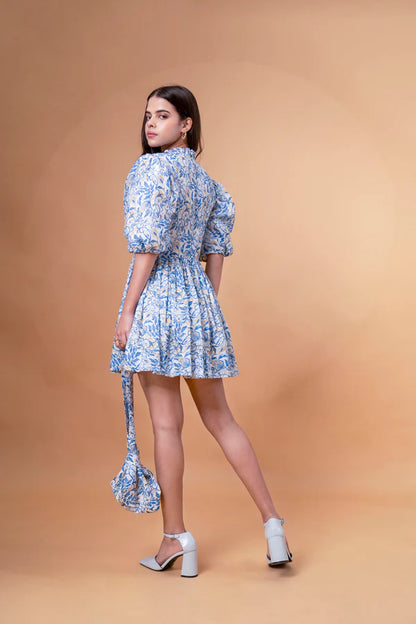 Gathered Linen Mini Dress
