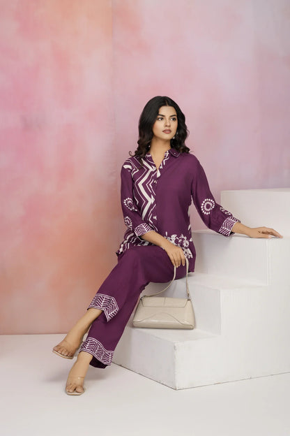 Violet Zigzag Stripe Muslin Co-Ord Set