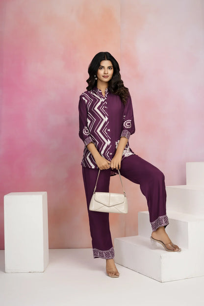 Violet Zigzag Stripe Muslin Co-Ord Set