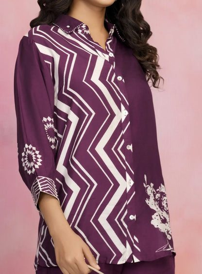 Violet Zigzag Stripe Muslin Co-Ord Set