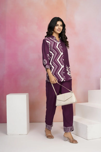 Violet Zigzag Stripe Muslin Co-Ord Set