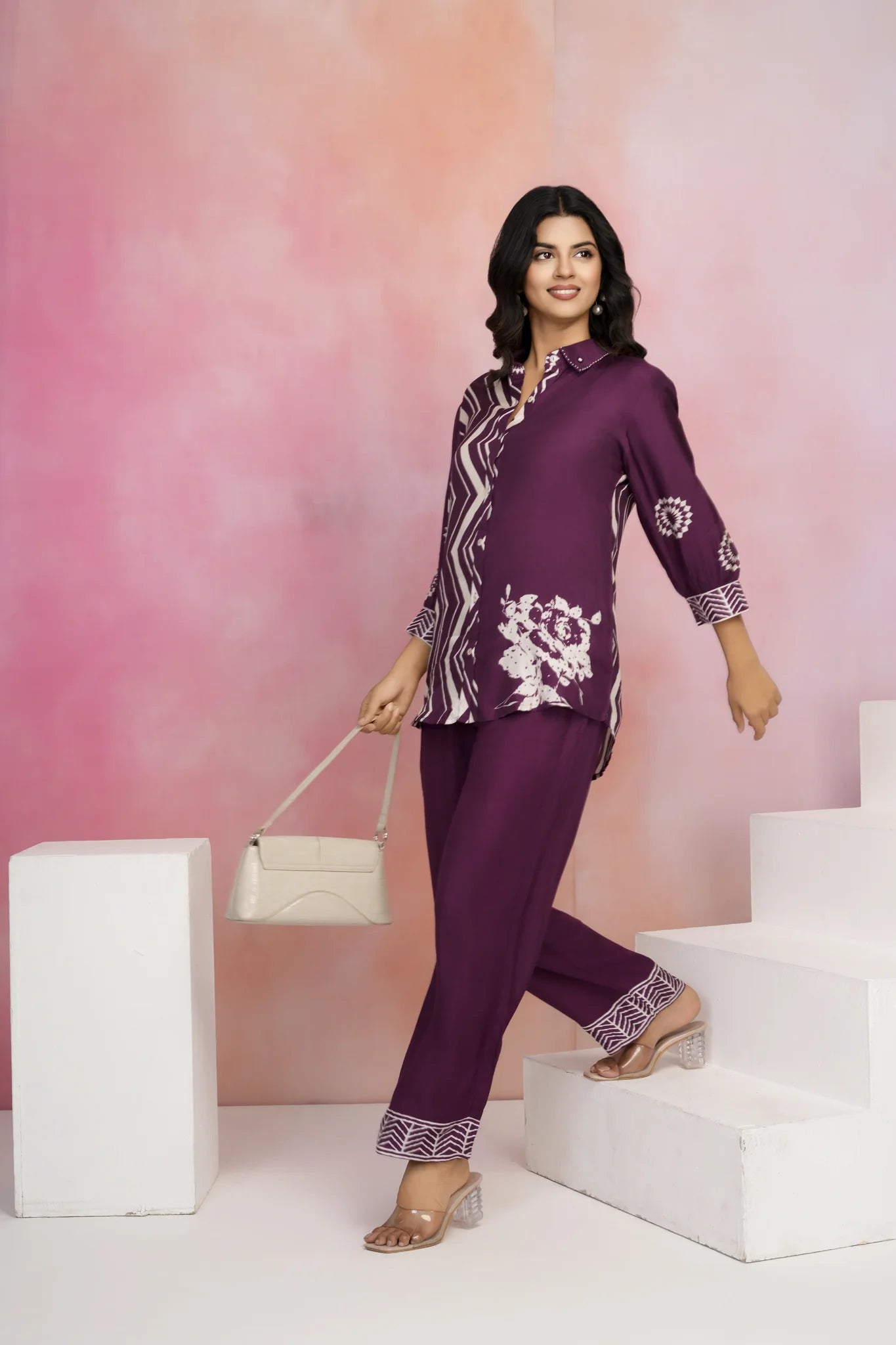 Violet Zigzag Stripe Muslin Co-Ord Set