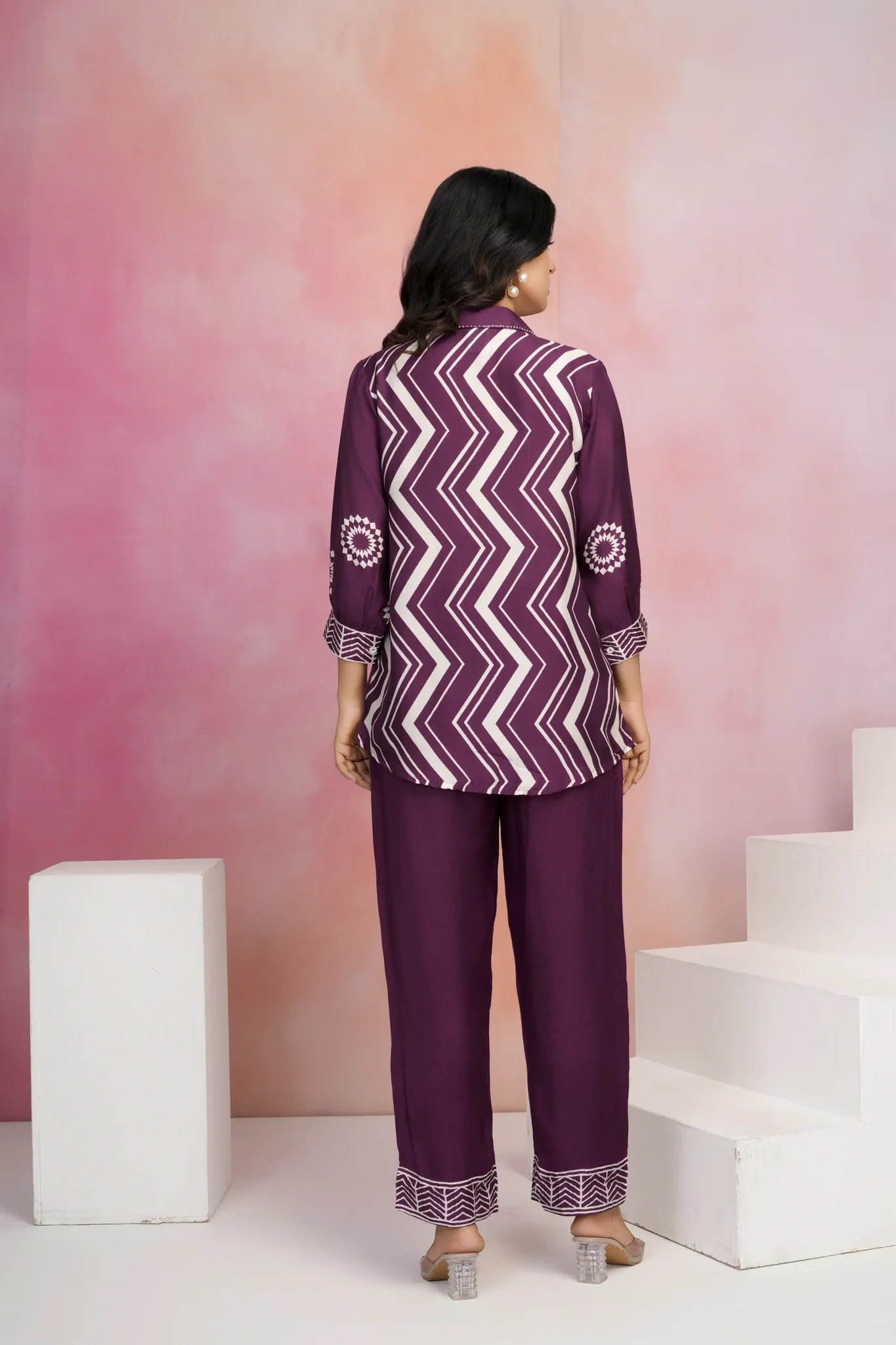 Violet Zigzag Stripe Muslin Co-Ord Set